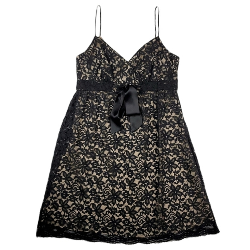 Nine West Black Lace Bow-Tie Waist Midi Dress